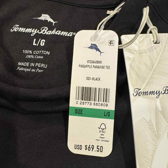Tommy Bahama Pineapple Paradise Football Tee Crew T-Shirt $70 in Black - Picture 13 of 16